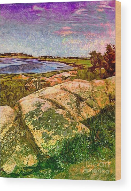 Sharkcrossing Wood Print featuring the painting V Estuary on Cape Ann - Vertical by Lyn Voytershark