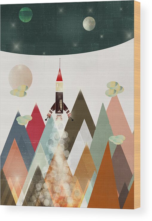 Rocket Ships Wood Print featuring the painting Explorer by Bri Buckley