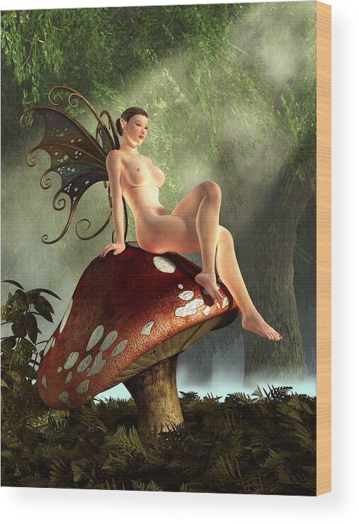 Fairy Wood Print featuring the digital art Fairy Toadstool by Kaylee Mason