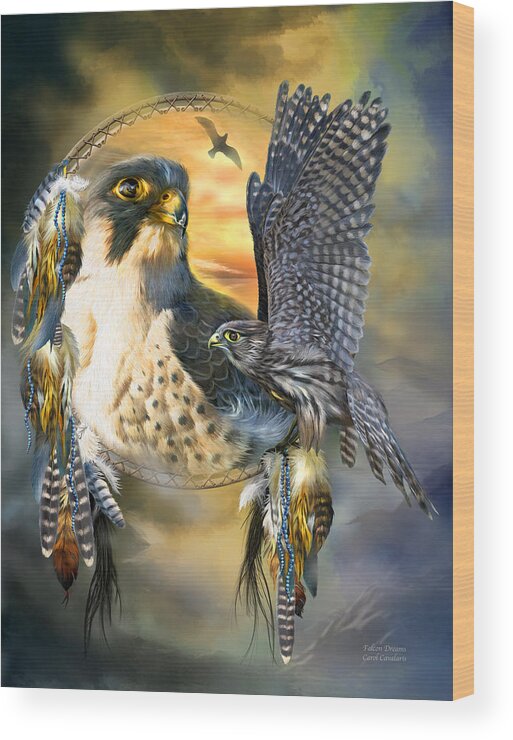Carol Cavalaris Wood Print featuring the mixed media Falcon Dreams by Carol Cavalaris