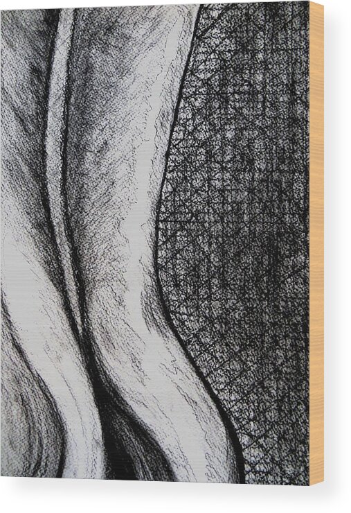 Female Nude Ass Curves Light Black Grey Back Texturw Charcoal Study Soft Wave Skin Wood Print featuring the drawing Female Nude The Backside by Daniel Dubinsky