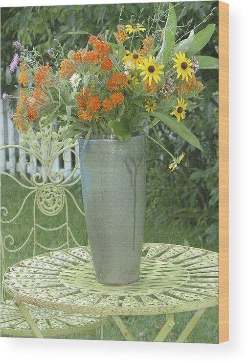 Flower Vase Picture Wood Print featuring the photograph Field flowers at the mill by Delona Seserman