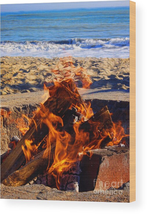 Fire At The Beach Wood Print featuring the photograph Fire at the Beach by Mariola Bitner