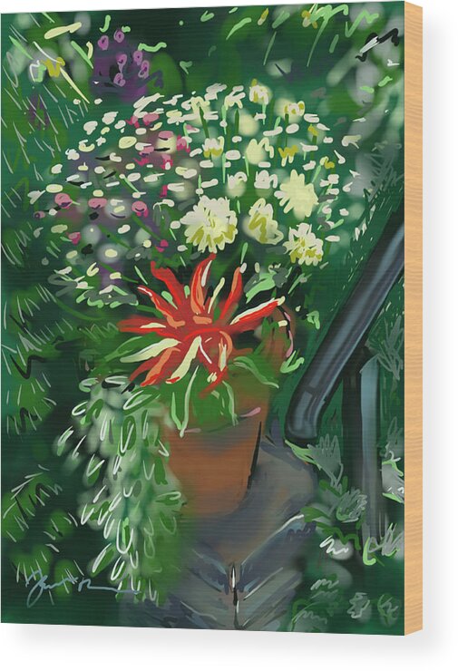 Garden Wood Print featuring the painting Firecracker Peppers by Jean Pacheco Ravinski