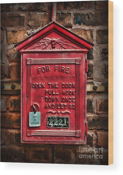 Paul Ward Wood Print featuring the photograph Fireman - Fire Alarm Box - Out of Service by Paul Ward