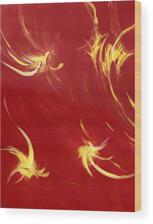 Abstract Wood Print featuring the painting Fireworks by Tamara Nelson