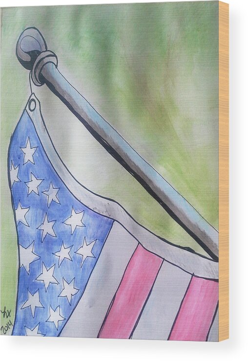 Flag Wood Print featuring the painting Flag by Loretta Nash