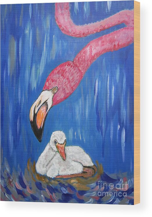 Bird Wood Print featuring the painting Flamingo an Expression of Love by Ella Kaye Dickey