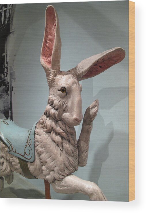 Carousel Art Wood Print featuring the photograph Flirting Rabbit at Heritage Museum by Barbara McDevitt