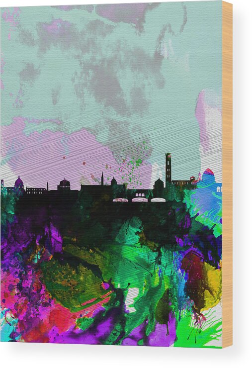 Florence Wood Print featuring the painting Florence Watercolor Skyline by Naxart Studio