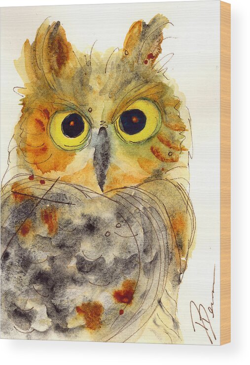 Owl Watercolor Wood Print featuring the painting Flying Tiger by Dawn Derman