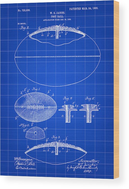 Football Wood Print featuring the digital art Football Patent 1902 - Blue by Stephen Younts
