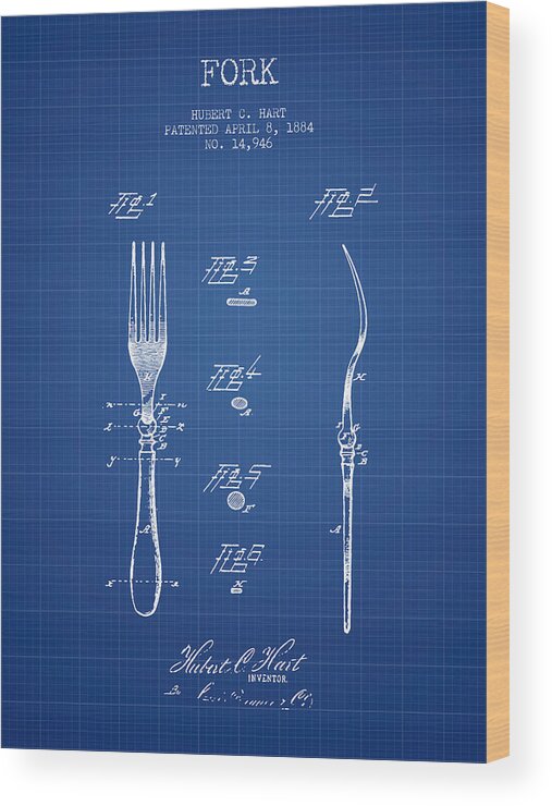 Pastry fork vintage patent Wood Print