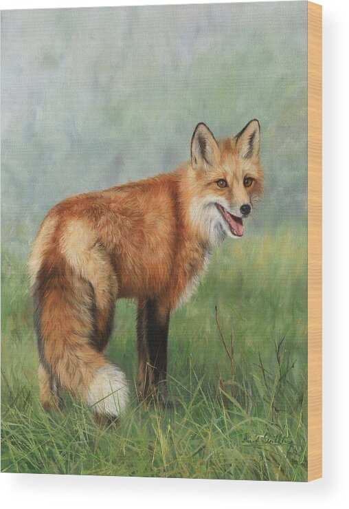 Fox Wood Print featuring the painting Fox by David Stribbling