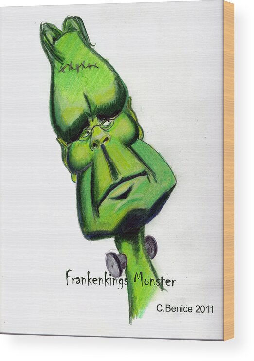 Stephen King Wood Print featuring the drawing FrankenKings Monster by Chris Benice