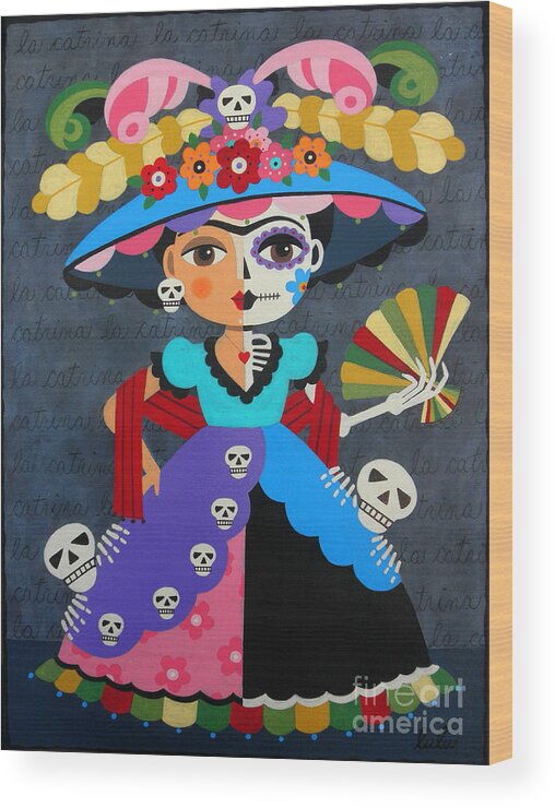 Frida Wood Print featuring the painting Frida Kahlo La Catrina by Andree Chevrier