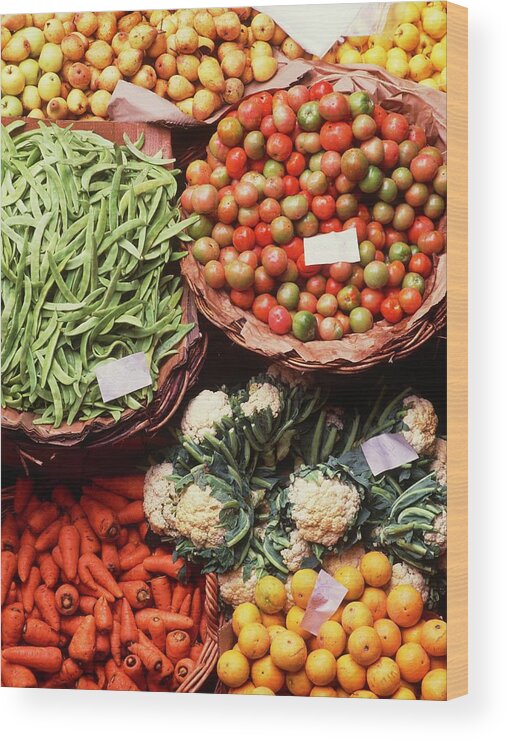 Beans Wood Print featuring the photograph Fruit And Vegetables In A Market by Bjorn Svensson/science Photo Library