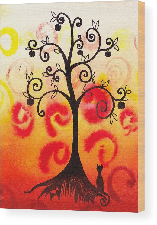 Tree Wood Print featuring the painting Fun Tree Of Life Impression IV by Irina Sztukowski