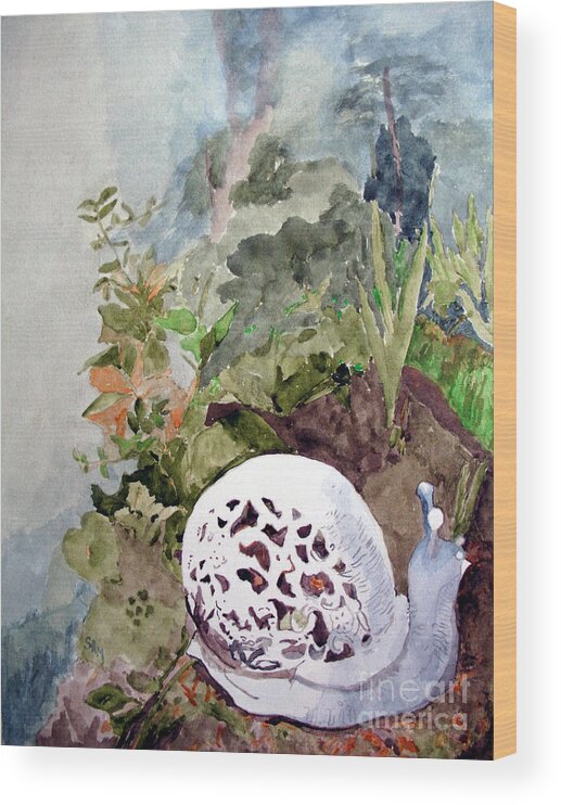 Snail Wood Print featuring the painting Garden Snail by Sandy McIntire