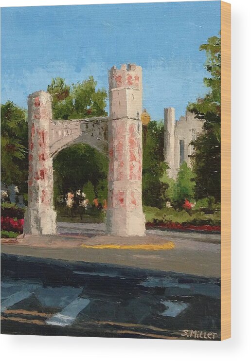 Knife Painting Wood Print featuring the painting Gate on Parrington Oval at OU by Sylvia Miller