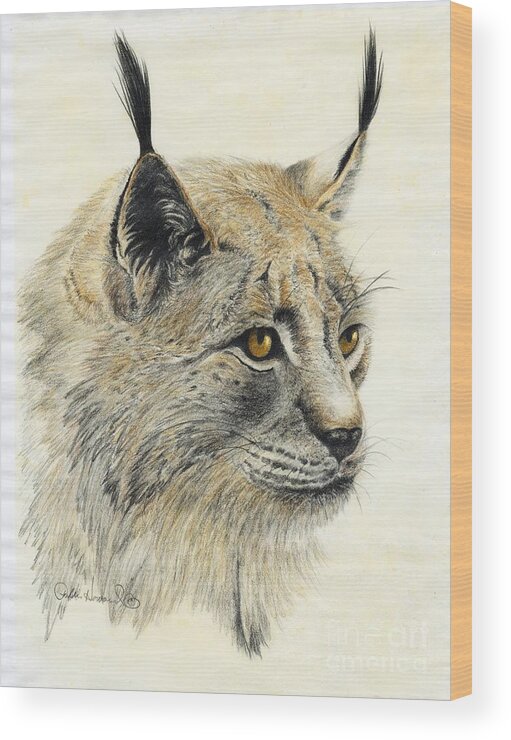 Animal Wood Print featuring the painting Gazing Lynx by Phyllis Howard