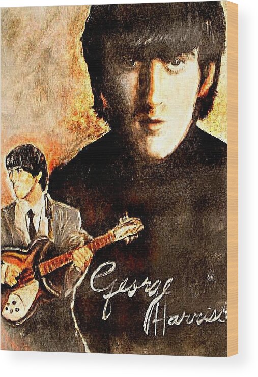 George Harrison Beatle Portrait Wood Print featuring the painting George Harrison Beatle by Leland Castro