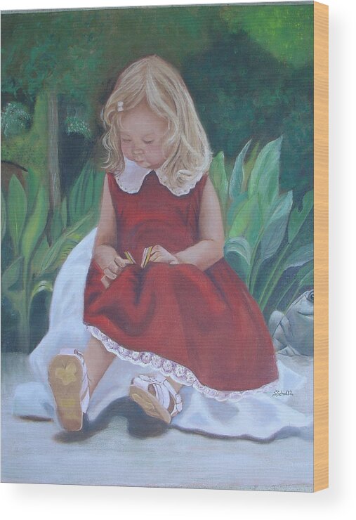 Portrait Wood Print featuring the painting Girl in the Garden by Sharon Schultz