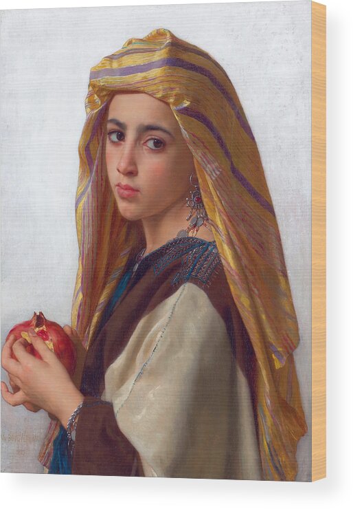  William-adolphe Bouguereau Wood Print featuring the painting Girl with a pomegranate by William-Adolphe Bouguereau