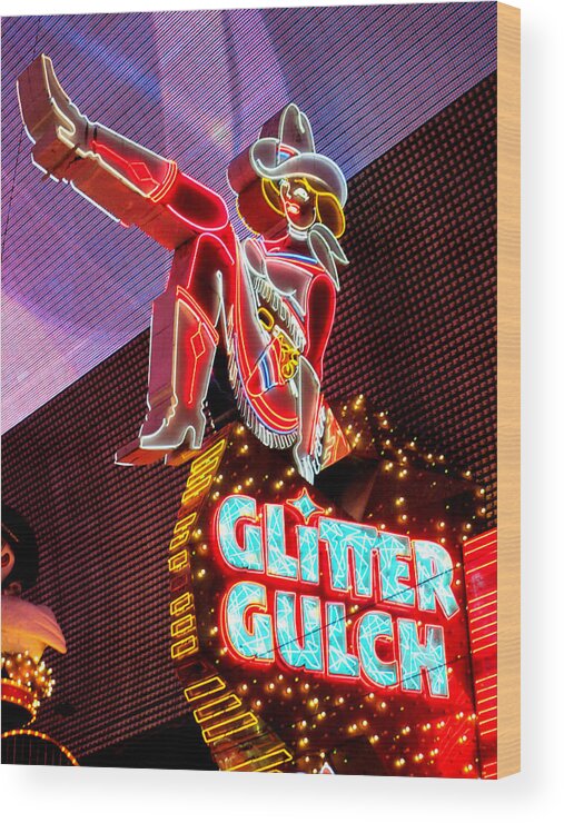 Vegas Wood Print featuring the photograph Glitter Gulch by Randall Weidner