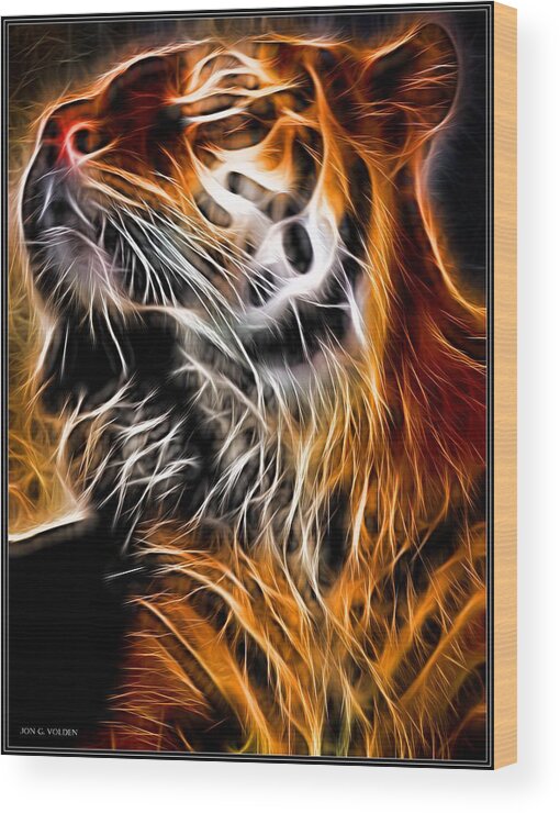 Tiger Wood Print featuring the painting Glowing Tiger by Jon Volden