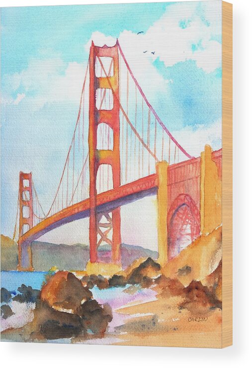 Golden Gate Bridge Wood Print featuring the painting Golden Gate Bridge 3 by Carlin Blahnik CarlinArtWatercolor