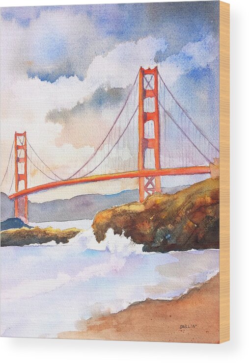 Golden Gate Bridge Wood Print featuring the painting Golden Gate Bridge 4 by Carlin Blahnik CarlinArtWatercolor