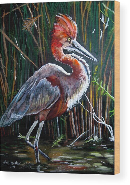 Heron Wood Print featuring the pastel Goliath Heron by Mike Benton