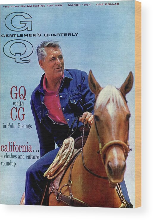 Fashion Wood Print featuring the photograph Gq Cover Of Actor Carey Grant Horseback Riding by Hal Adams