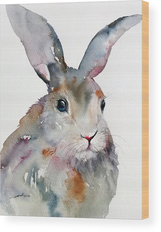 Watercolor Wood Print featuring the painting Gray Hare by Arti Chauhan
