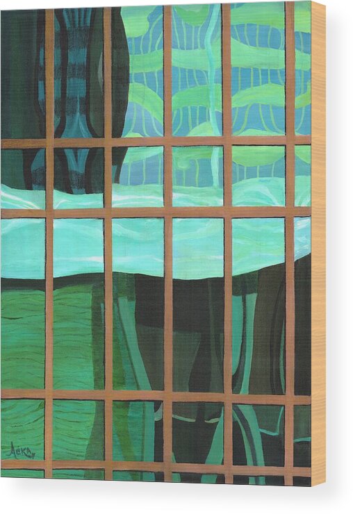 Urban Wood Print featuring the painting Green Central by Alika Kumar