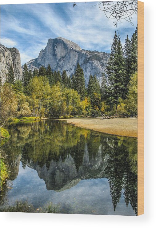 Half Dome Wood Print featuring the photograph Half Dome Reflected in the Merced River by John Haldane