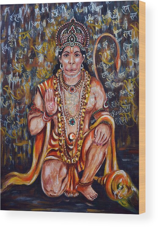 Hanuman Wood Print featuring the painting Hanuman by Harsh Malik