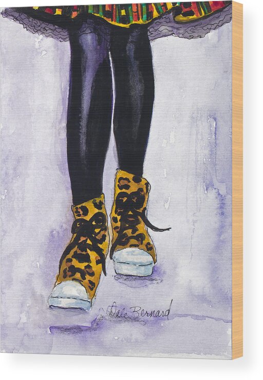 Leopard Shoes Wood Print featuring the painting Happy Feet No. 2 by Dale Bernard