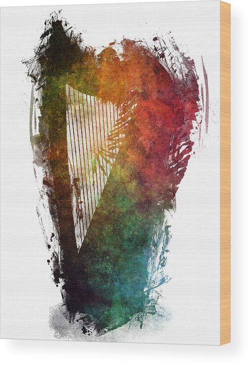 Harp Wood Print featuring the digital art Harp colored instrumental music by Justyna Jaszke JBJart