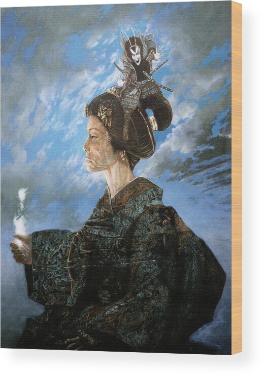 Sky Wood Print featuring the painting Hiroshima - Samurai of the Heart by William Stoneham