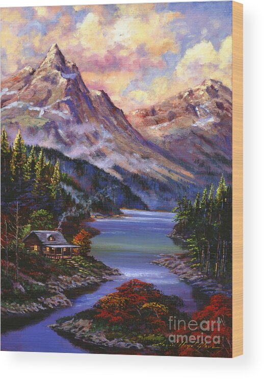Landscape Wood Print featuring the painting Home In The Mountains by David Lloyd Glover