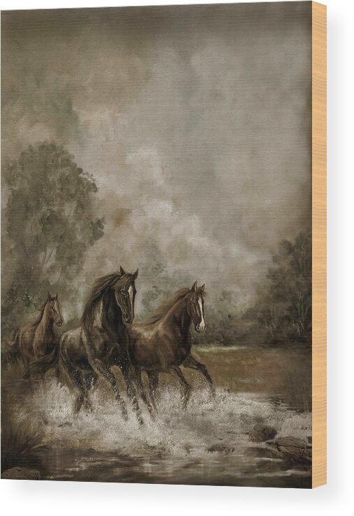 Horse Painting Wood Print featuring the painting Horse Painting Escaping the Storm by Regina Femrite