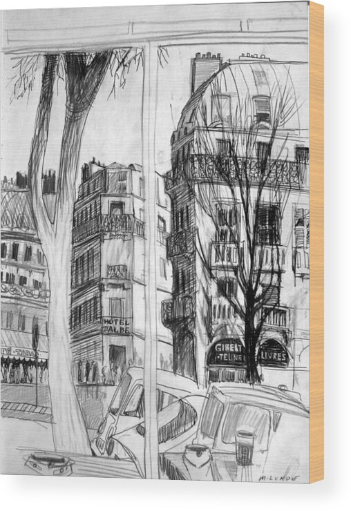 Paris Scene Wood Print featuring the drawing Hotel D'Albe by Mark Lunde