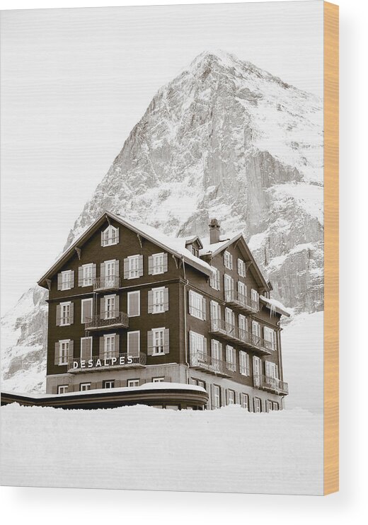 Hotel Des Alpes Wood Print featuring the photograph Hotel Des Alpes And Eiger North Face by Frank Tschakert