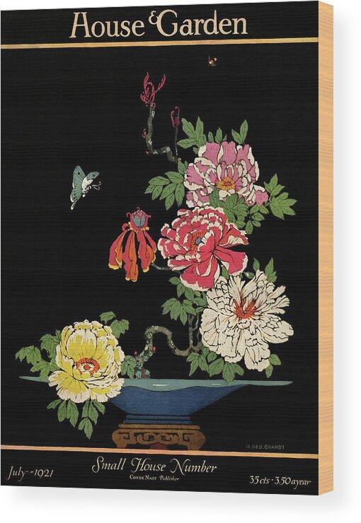 House & Garden Wood Print featuring the photograph House & Garden Cover Illustration Of Peonies by H. George Brandt