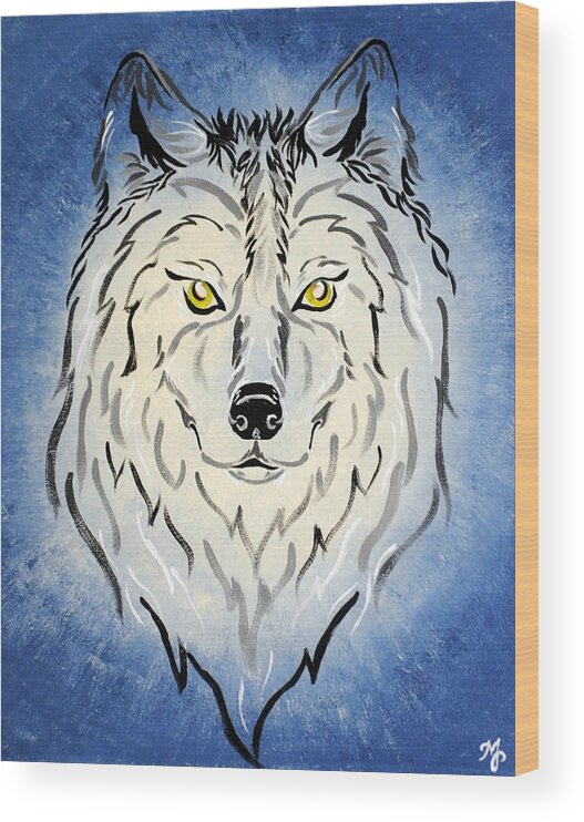 Wolf Wood Print featuring the painting Hungry like the wolf by Meganne Peck