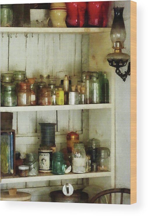 Pantry Wood Print featuring the photograph Hurricane Lamp in Pantry by Susan Savad