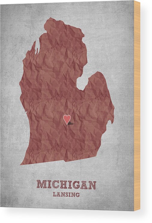 Lansing Wood Print featuring the digital art I love Lansing Michigan - Red by Aged Pixel