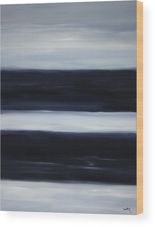 Abstract Wood Print featuring the painting Indigo Blur II by Tamara Nelson